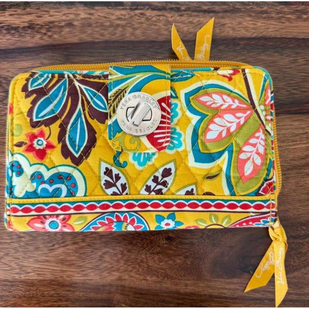 Vera Bradley Provincial Yellow Multicolor Paisley Wallet Credit Card Holder New